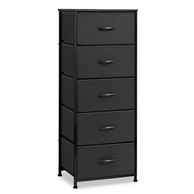 Pellebant Vertical Dresser for Bedroom Storage Tower 5-Drawer Steel Frame Wood Top Easy Pull Non-woven Fabrics Drawer
