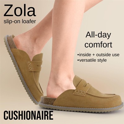 CUSHIONAIRE Zola Women’s Penny Clog Mule – Suede Slip-On with Memory Foam, Cork Footbed & Flexible Outsole