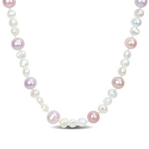 EVERLY JEWELRY | Sterling Silver Cultured Freshwater Pearl Necklace, 18 inch- Multiple Pearl Color Options - 1 of 4