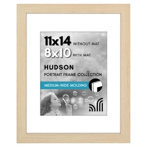 Americanflat 11x14 Picture Frame with Shatter-Resistant Glass - Use as 8x10 with Mat or 11x14 Without Mat - Hudson Collection  - Natural Oak - 1 of 1