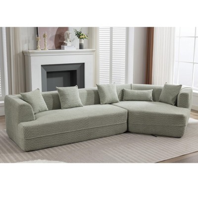 GlasFlength Modular sofa, modern minimalist style sofa,  upholstered, round fiber fabric, Dimension exten, Green, 128*43*26