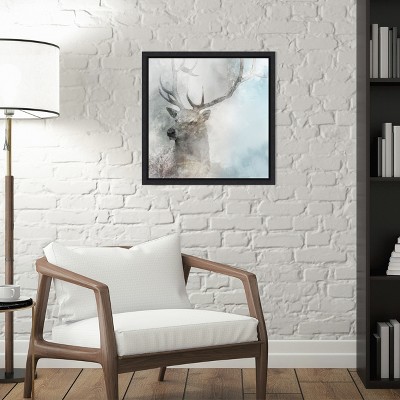 Mystical Stag Abstract Canvas Wall Art in Gray and White