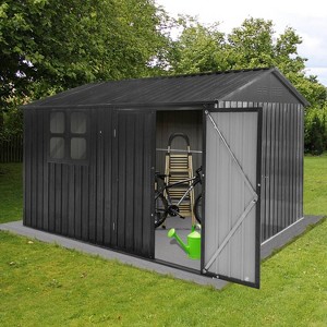 Janey Metal Outdoor Storage Box, Patio Storage Shed with 2 Lockable Doors and Foundation Base, Outdoor Furniture - Maison Boucle - 1 of 4