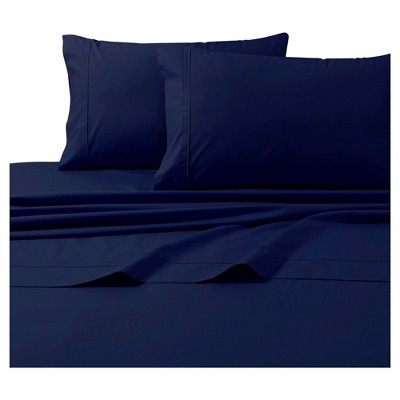 Cotton Percale Solid Sheet Set (Queen)Midnight Blue 300 Thread Count - Tribeca Living