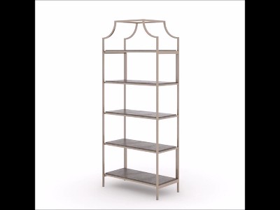 Deco Stone Luxe Modern 5-Shelf Bookcase with Satin Gold Metal Frame