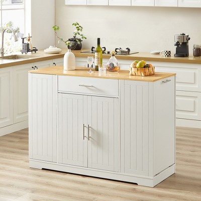 JUJABU 53'' Modern Farmhouse Kitchen Island with Drawers & Trash Can Storage