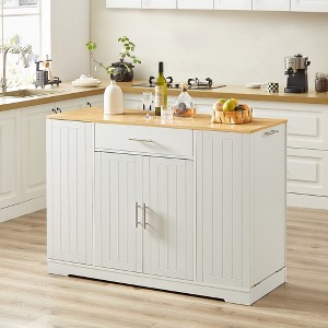 JUJABU 53'' Modern Farmhouse Kitchen Island with Drawers & Trash Can Storage - 1 of 4