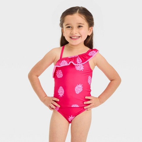 Matching Ruffle-Trim One-Piece Rashguard Swimsuit for Toddler