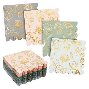 Sparkle and Bash 100 Pack Gold Foil Floral Paper Napkins for Wedding Reception, Scalloped Edges, 4 Colors, (English Garden, 5 x 5 In) - 1 of 4