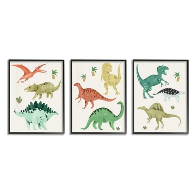 Stupell Industries Simple Dinosaur Illustration with Colorful Reptiles