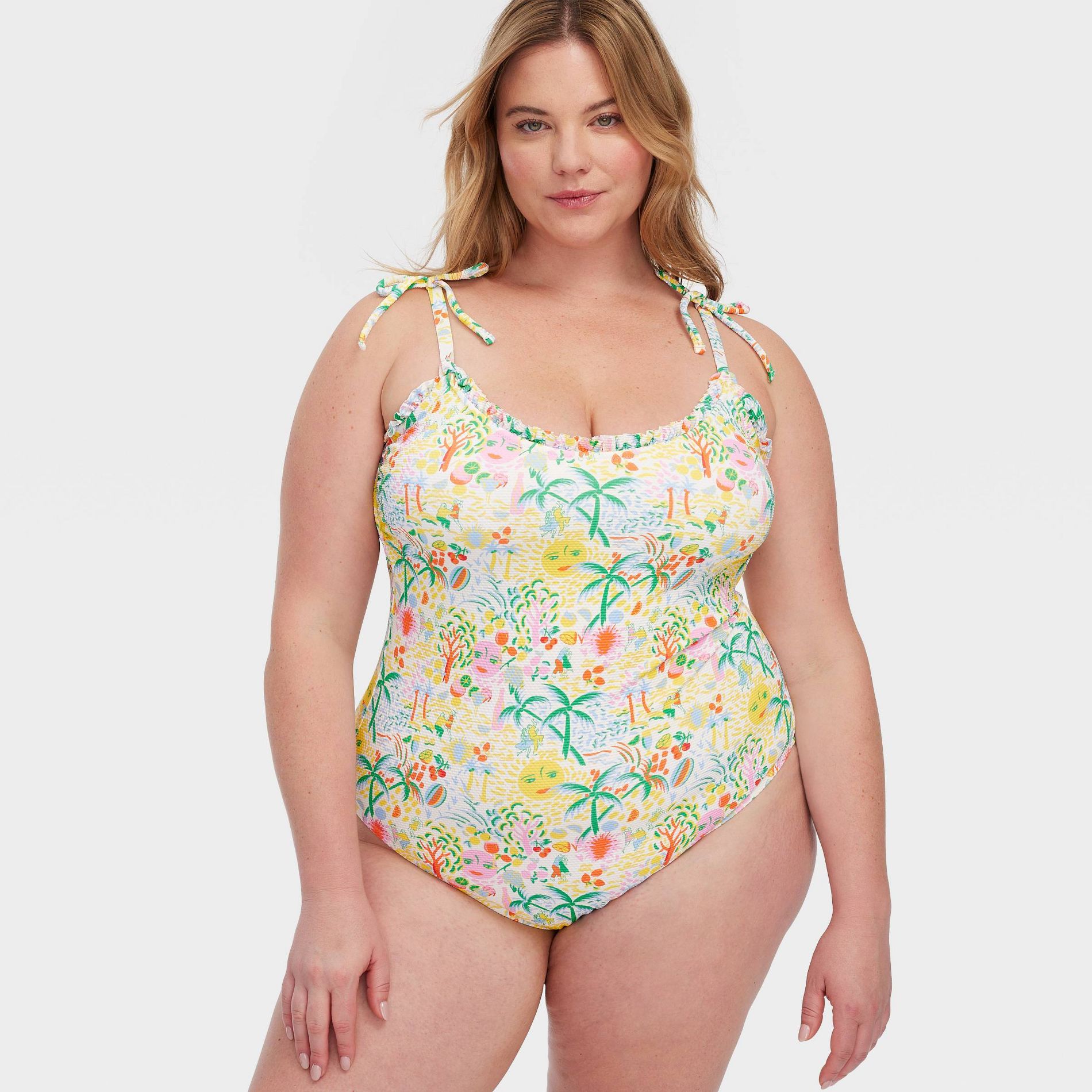 Women's Vacation Tie-Shoulder One Piece Swimsuit Yellow/Green - Roller Rabbit x Target