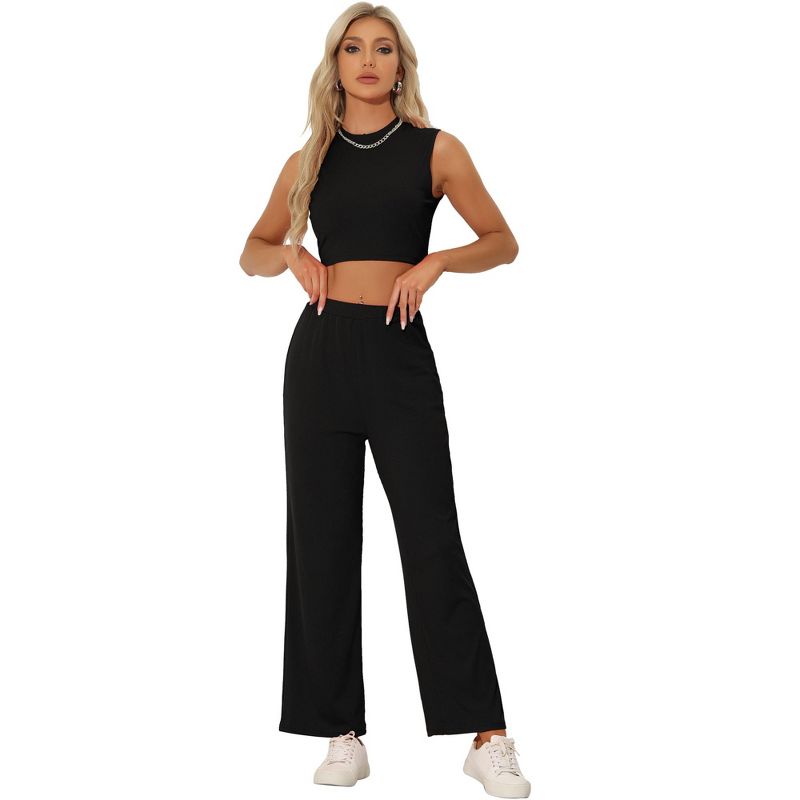 Allegra K Women's Sleeveless Crop Tank Top and Wide Leg Pants Casual 2 Pieces Tracksuit Set, 1 of 6