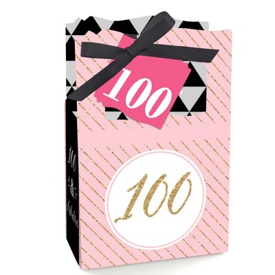 Big Dot of Happiness Chic 100th Birthday - Pink, Black and Gold - Party Favor Boxes - Set of 12