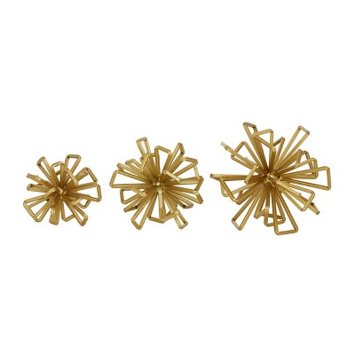 Gold Metal Geometric Sculptures Set of Three