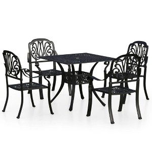 vidaXL Bistro Set Patio Table and Chair Bistro Table Outdoor Cast Aluminum - Black 4 Items - 1 of 4