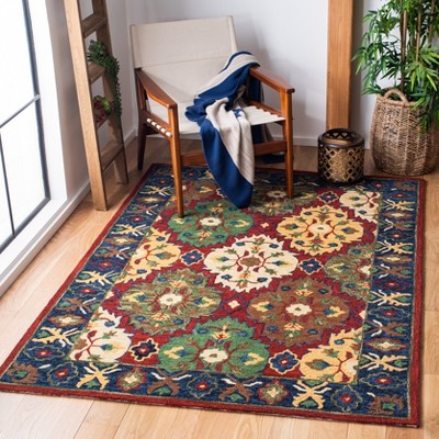 Heritage Red and Blue Hand-Tufted Wool Area Rug, 5' x 8'