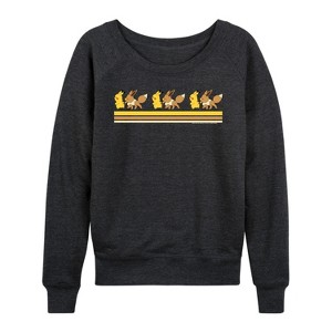 Women's - Pokémon - Pikachu Eevee Retro Lightweight French Terry Wide Neck Long Sleeve Shirt - 1 of 4