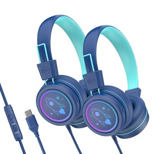 MEE audio KidJamz KJ55U (2 Pack) Safe Listening USB-C Headphones for Kids with LED Lights - 1 of 4