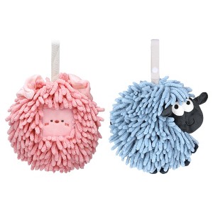 REGALWOVEN Cute Decorative Funny Sheep Shape Fast Drying Hanging Hand Towels 7" x 7" 2 Pcs - 1 of 4