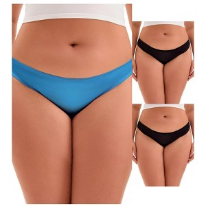 INSPIRE CHIC 3 Packs Women's Low Waist Panties Hi-Cut Frill Trim Satin Full Coverage Briefs, Available in Plus Size - 1 of 4