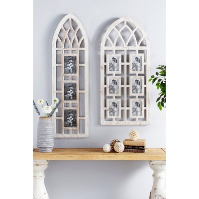 Whitewashed Vintage Cathedral Arch Wood Photo Frame 19" x 41"