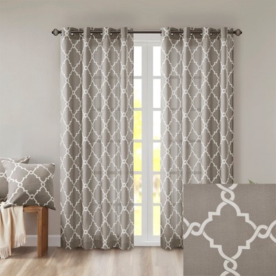 Cotton Blend Fretwork Print Scroll Geometric Design Window Valance, Basket Weave Soft Fabric Valance for Trendy Decor Style