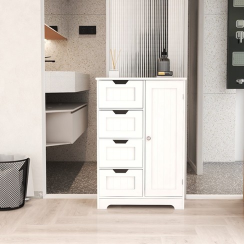 White freestanding floor storage cabinet with adjustable shelves - image 1 of 4