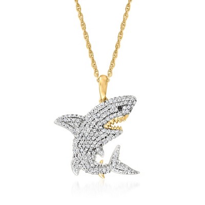 Ross-Simons 0.31 ct. t.w. Diamond Shark Pendant Necklace With Black Diamond Accent in 18kt Gold Over Sterling Size 18