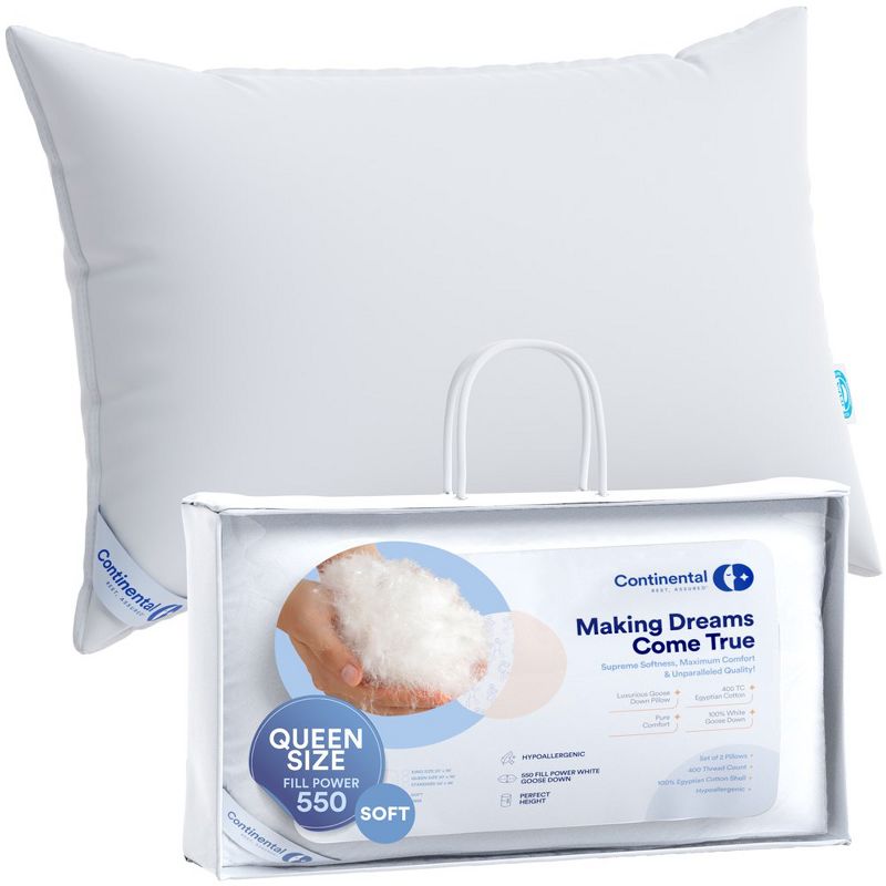 Continental Bedding - 550 Fill Power Soft Duck Down Pillow - Size - Set of 2, 1 of 4