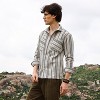 Campus Sutra Men Men's Bone Beige & Cloud Grey Multitrack Striped Oversized Shirt - 3 of 4