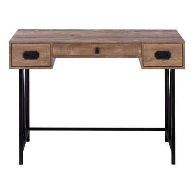 Vynxaria 48" Brown Laminate Black Metal Computer Desk Transitional Home Office Workstation with Storage Drawers