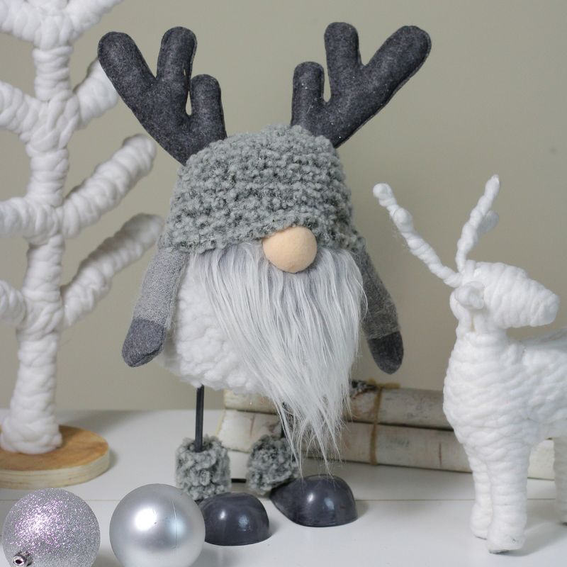 Northlight 15" Grey Bouncy Gnome with Antlers Tabletop Christmas Decoration, 3 of 4