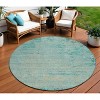 Teal Blue And Wheat Abstract Washable Indoor Outdoor Area Rug - 2 of 4