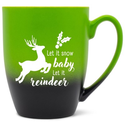 Elanze Designs Let It Snow Baby Let It Reindeer Two Toned Ombre Matte Green and Black 12 ounce Ceramic Stoneware Coffee Cup Mug