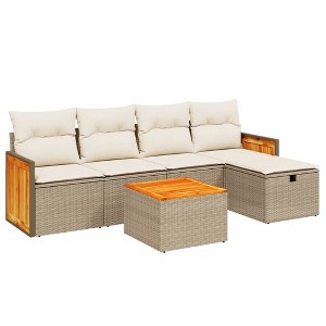 vidaXL 6 Piece Patio Sofa Set with Cushions Beige Poly Rattan - Beige without storage 6 Piece - 1 of 4
