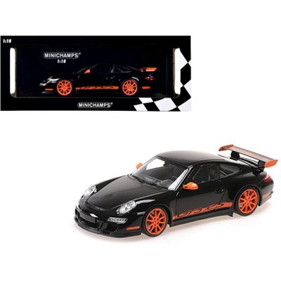 2007 Porsche 911 GT3 RS Black with Orange Stripes 1/18 Diecast Model Car by Minichamps