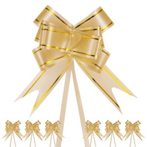 Unique Bargains Plastic Gold Edge PP Plastic Glossy Appearance Gift Wrap Satin Pull Bows 200 Count - 1 of 4