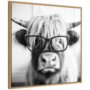 Kate & Laurel All Things Decor 30"x30" Sylvie Highland Cow in Reading Glasses Framed Canvas by The Creative Bunch Studio Natural - 1 of 4