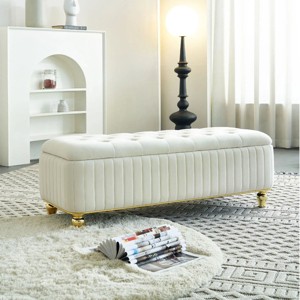Rectangular Ottoman With Gold Decoration Strip,Velvet Bench With Storage ,Upholstered Storage Benches,Benches For Living Room-Cuddlewood - 1 of 4