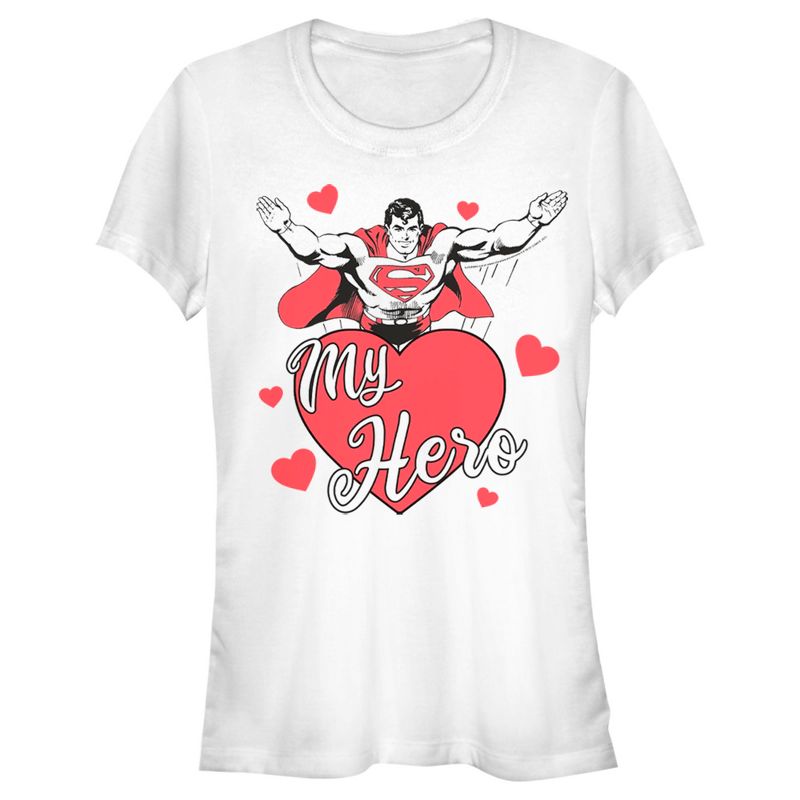 Juniors Womens Superman Valentine's Day My Hero T-Shirt, 1 of 5