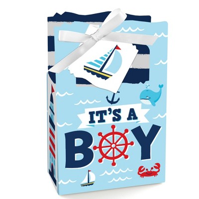 Big Dot of Happiness Ahoy It's a Boy - Nautical Baby Shower Favor Boxes - Set of 12