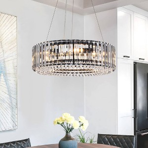 LLHZSY Modern Round Crystal Chandelier Kitchen Island Pendant Light for Dining Room - 6/8 Light - Black/Gold - 1 of 4