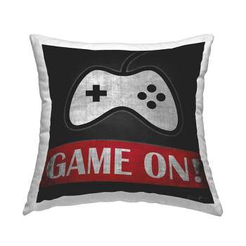 Stupell Industries Game On Bold Gamer Phrase Retro Controller Printed Pillow, 18 x 18