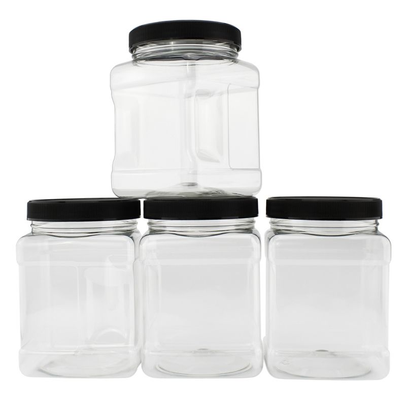 Cornucopia Brands 32oz Square Plastic Jars 4pk; Clear Rectangular 4-Cup Canisters w/Black Lids, Easy-Grip Side, 1 of 7