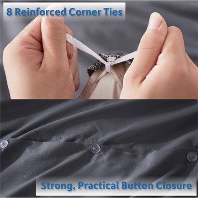 Grey Double Brushed Microfiber Queen Duvet Cover Set