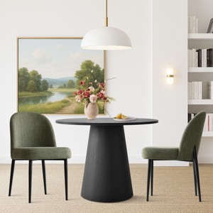 Dining Table Set for 2, Modern Round Pedestal Table with Black Base and Upholstered Chairs for Kitchen Nook or Small Dining Room-Tanpinhause - 1 of 4