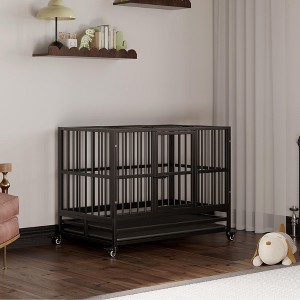 Large Heavy Duty Dog Crate, Metal Dog Cage Kennel Portable Crate Indoor/Outdoor with Double Door Lockable Wheels - 1 of 4