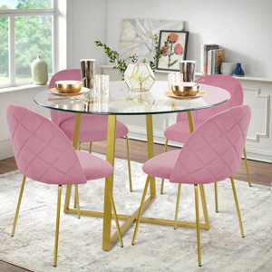 Hana+Nano 5-Piece Round-Shaped Dining Table Set With 4 Tufted Velvet Upholstered Chairs Gold Legs -Maison Boucle - 1 of 4
