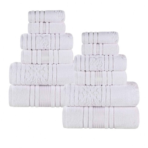 100% Cotton Medium Weight Floral Border 12 Piece Assorted Bathroom Towel  Set, White - Blue Nile Mills