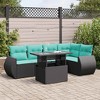 vidaXL 6 Piece Patio Sofa Set with Cushions Black Poly Rattan Acacia - 2 of 4
